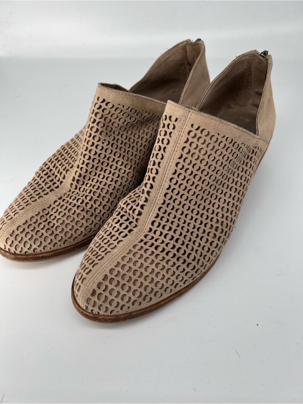Vince Camuto Women's Perforated Taupe Suede Ankle Shoes